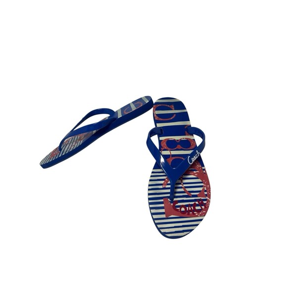 Coach Kali Jelly Popular Nautical Striped Flip Flops Size 8 B Fast Shipping - Picture 1 of 16